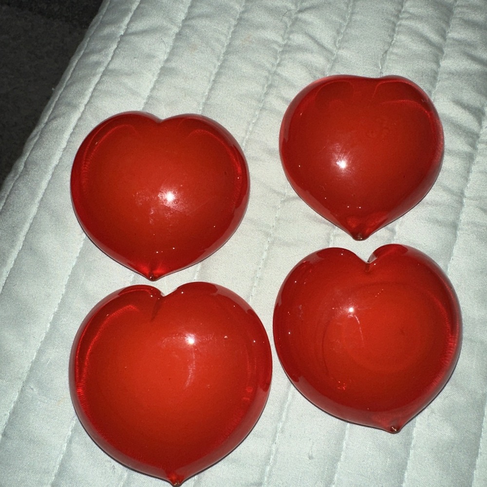 Hand Blown Red Glass Hearts Made In Taiwan‎ Set Of 4